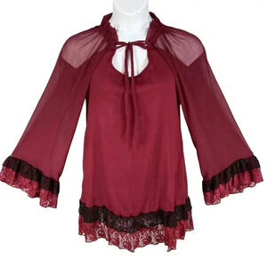 Rancho Estancia NWT Womens S Oversized Dress Sheer Lace Bell Sleeves Lined Boho